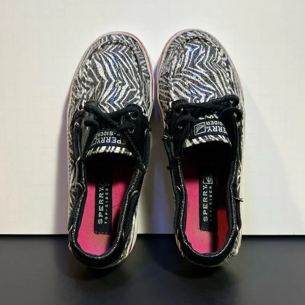 Girls SPERRY Top-Sider Bahama Sequin Zebra Print Boat Shoes / Size 13M
